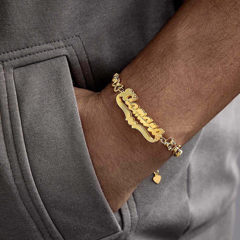 Bracelet Personnalisé Avec Nom Hip Hop, Plaque Signalétique Avec Décor De Cœur, Bijoux Tendance, Cadeaux Pour Hommes - soufeelfr