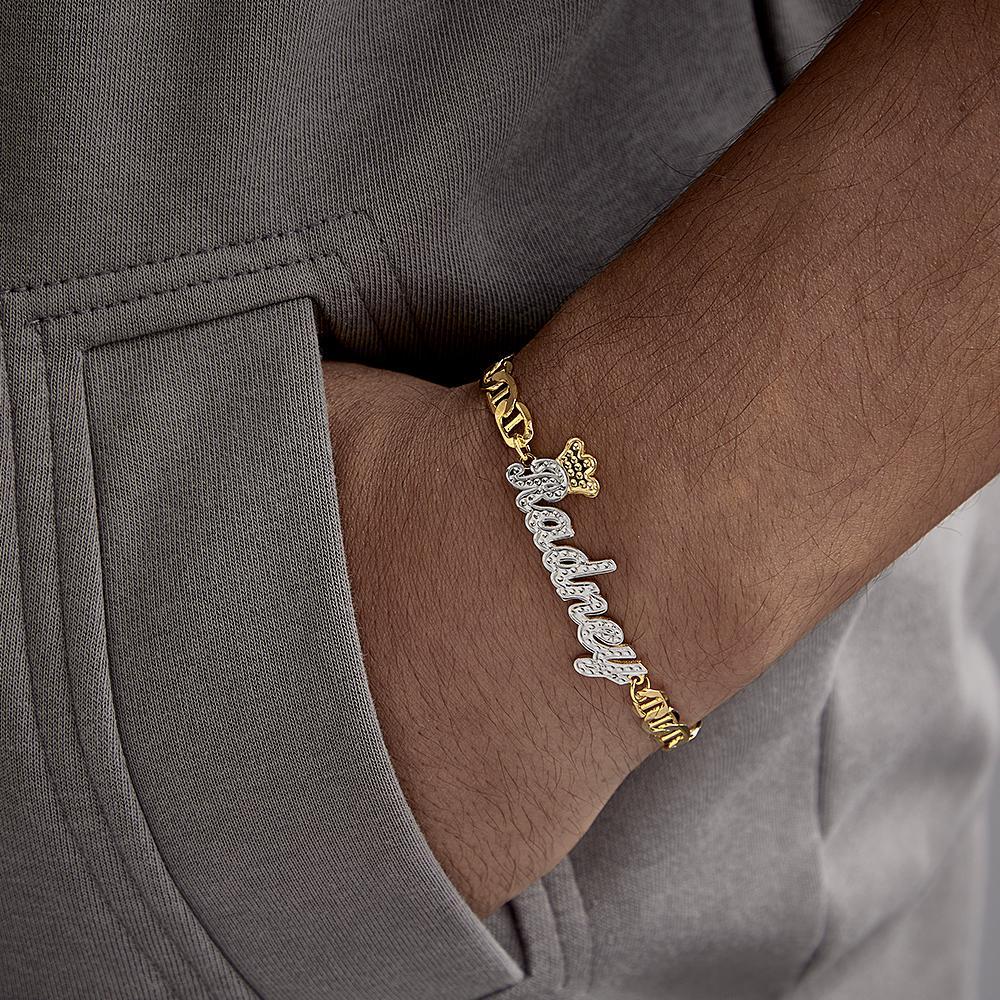 Bracelet Avec Nom Personnalisé À La Mode, Avec Chaîne Couronne, Hip Hop, Bijoux Cadeaux Pour Hommes - soufeelfr