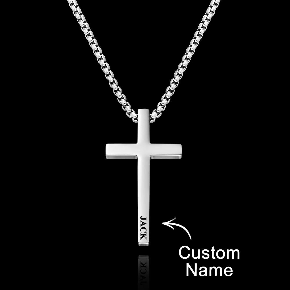 Collier Croix Personnalisé Gravé, Pendentif Punk Pour Hommes, Collier De Baptême, Verset De La Bible Chrétienne, Cadeaux Pour Lui - soufeelfr