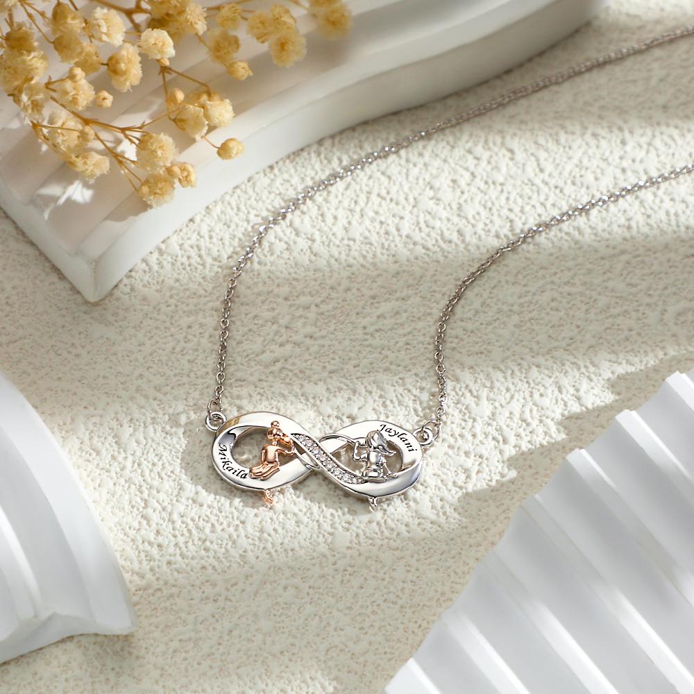 Collier En Zircon Gravé Personnalisé, Deux Filles Assises, Collier De Loisirs, Cadeaux Pour Amis - soufeelfr