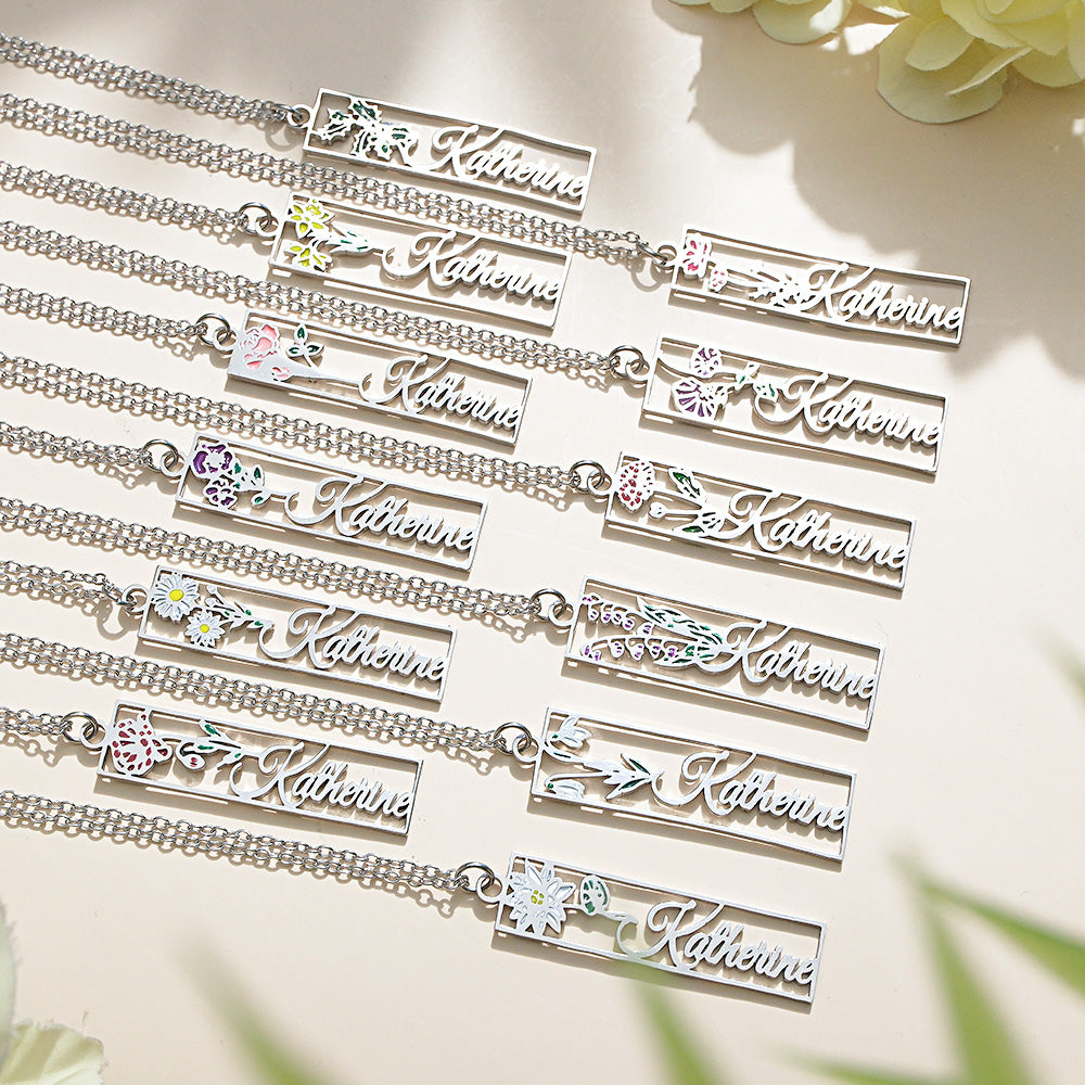 Collier Personnalisé Avec Nom De Fleur De Naissance, Cadeau De Demoiselle D'honneur De Mariée Pour Femmes - soufeelfr
