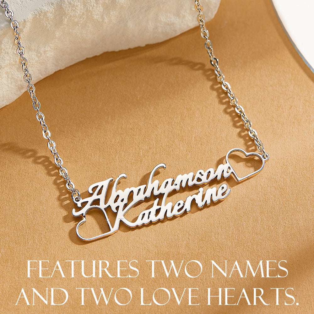 Collier Prénom Personnalisé Avec Deux Cœurs D'amour, Cadeau De Mariage Pour La Mariée - soufeelfr