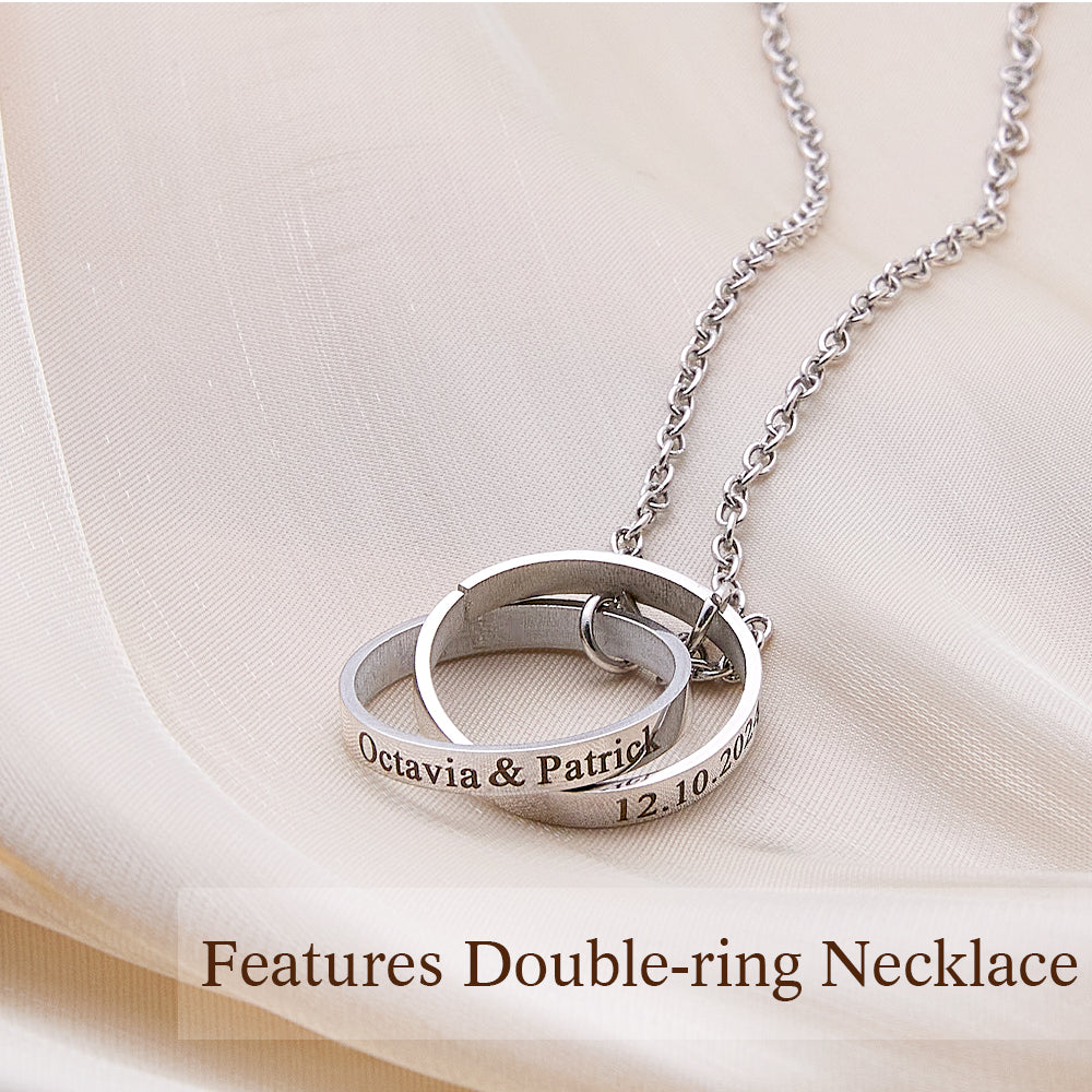 Collier Double Anneau Personnalisé Avec Nom Gravé, Cadeau De Mariage Pour La Mariée - soufeelfr