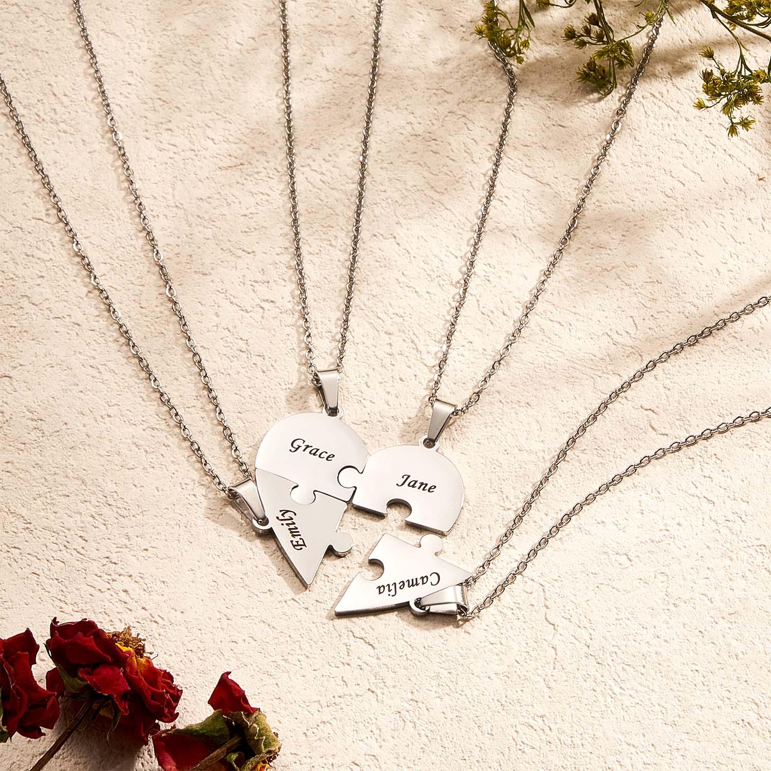 Colliers Personnalisés Pour Groupe D'amis, Pièce De Puzzle Gravée Avec Nom Personnalisé, Cadeau Pour Meilleur Ami - soufeelfr