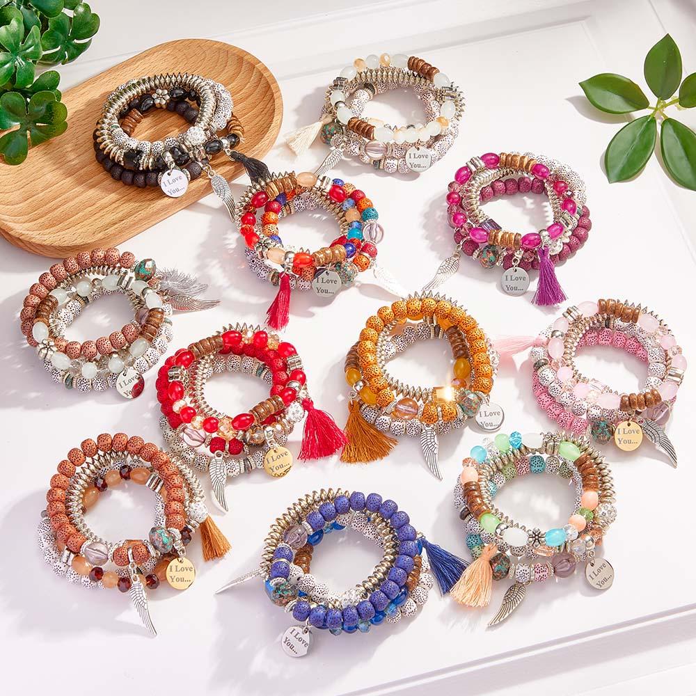 Bracelets Gravés Personnalisés, Cadeaux De Perles De Style Bohémien Pour Filles - soufeelfr