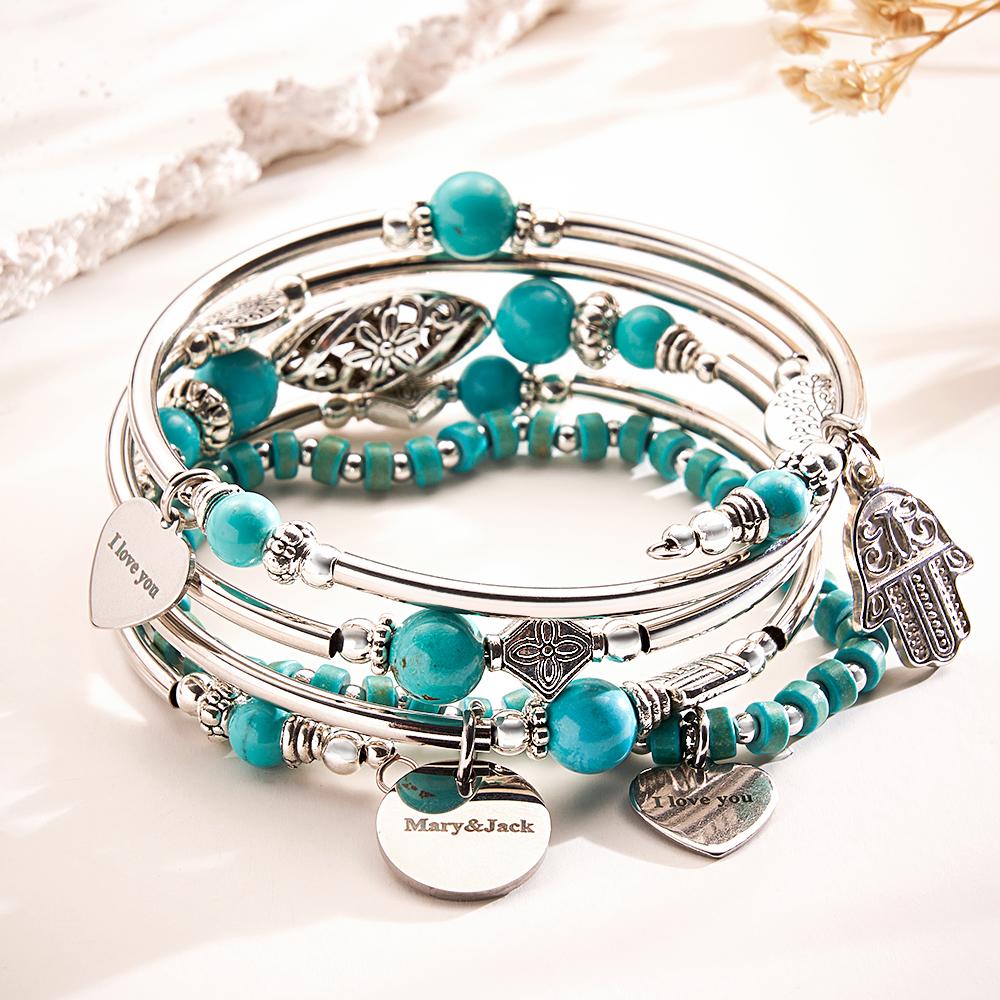 Bracelet Personnalisé Avec Nom, Style Bohème, Cadeau Mash Up Pour Elle - soufeelfr