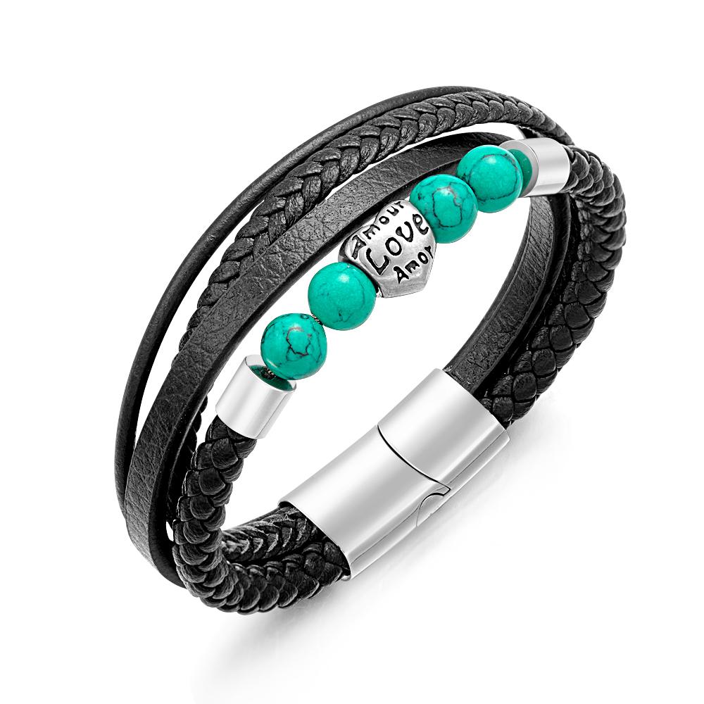 Bracelet Gravé Personnalisé Street Hip-hop Tressé Pile Cuir Cadeau Pour Homme - soufeelfr