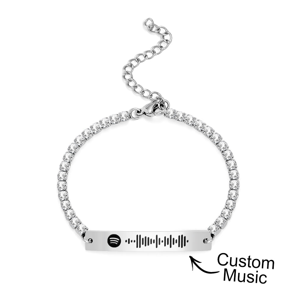 Bracelet De Tennis À Code Spotify Scannable Personnalisé Barre Gravée Unique Tous Les Diamants Bracelet Cadeau Pour Elle - soufeelfr