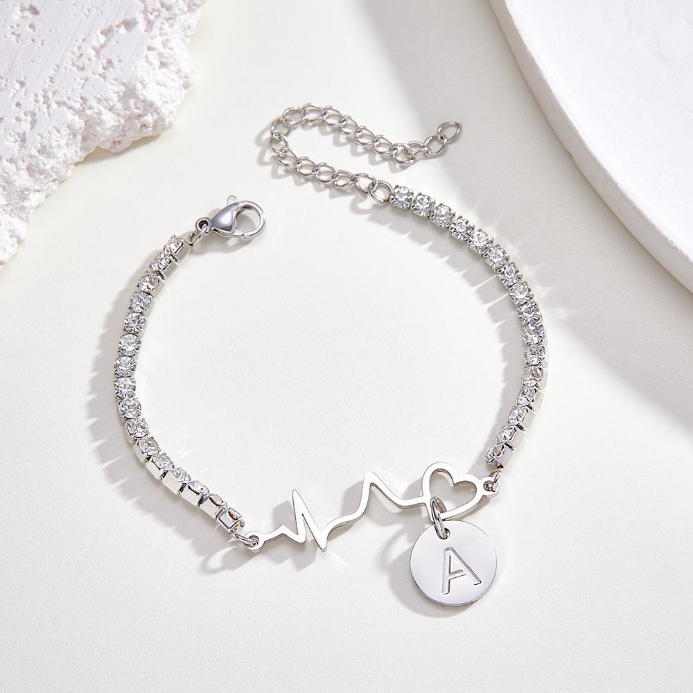 Bracelet De Tennis À Rythme Cardiaque Gravé Personnalisé, Bracelet À La Mode Avec Tous Les Diamants, Cadeau Pour Elle - soufeelfr