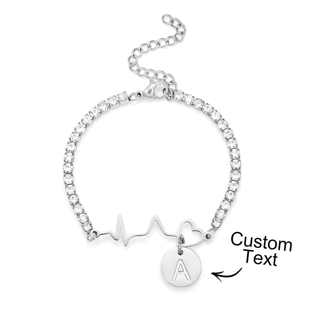 Bracelet De Tennis À Rythme Cardiaque Gravé Personnalisé, Bracelet À La Mode Avec Tous Les Diamants, Cadeau Pour Elle - soufeelfr