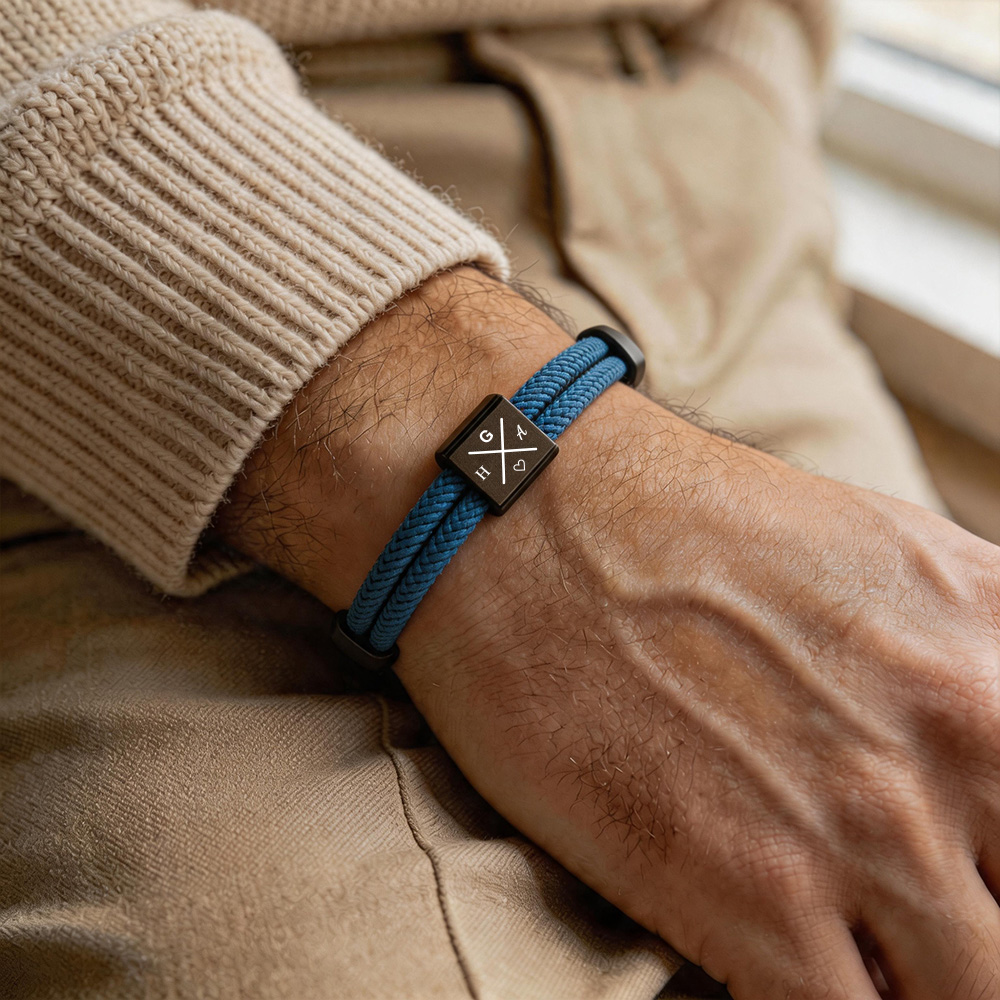 Bracelet Noeud Réglable Personnalisé Pour Papa – Bracelet Initial Gravé Personnalisé, Cadeau Fête Des Pères