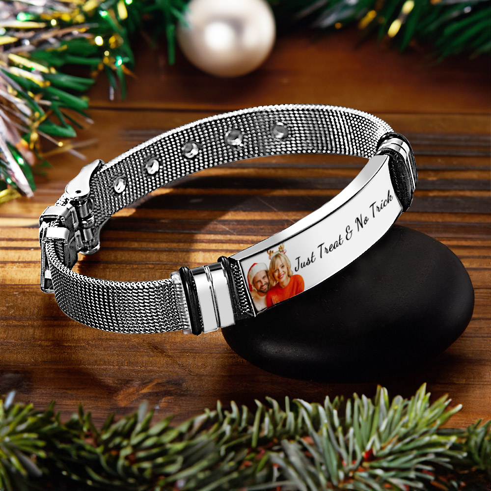 Photo Personnalisée Et Bracelet En Acier Inoxydable Gravé, Meilleur Cadeau Pour Le Jour De Noël - soufeelfr