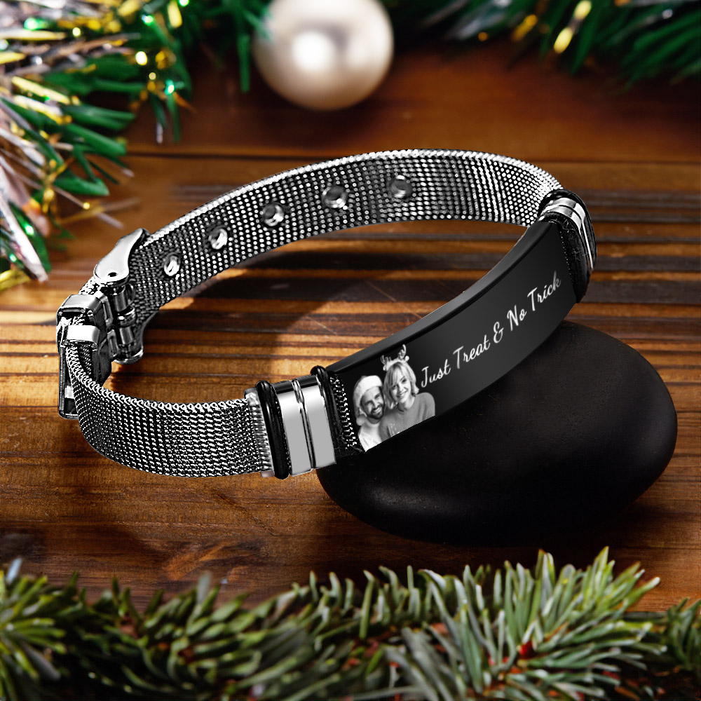 Photo Personnalisée Et Bracelet En Acier Inoxydable Gravé, Meilleur Cadeau Pour Le Jour De Noël - soufeelfr