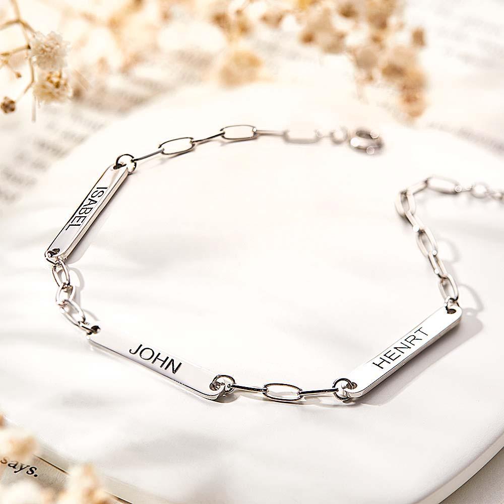 Mini Bracelet Personnalisé Avec Barre De Nom, Bracelet À Breloques Gravé Minimaliste Avec Une Chaîne À Trombone Délicate, Cadeau Pour Nouvelle Maman - soufeelfr