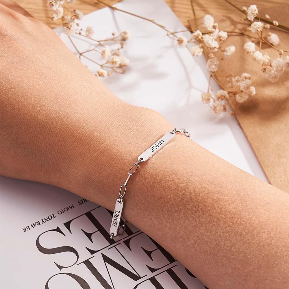 Mini Bracelet Personnalisé Avec Barre De Nom, Bracelet À Breloques Gravé Minimaliste Avec Une Chaîne À Trombone Délicate, Cadeau Pour Nouvelle Maman - soufeelfr