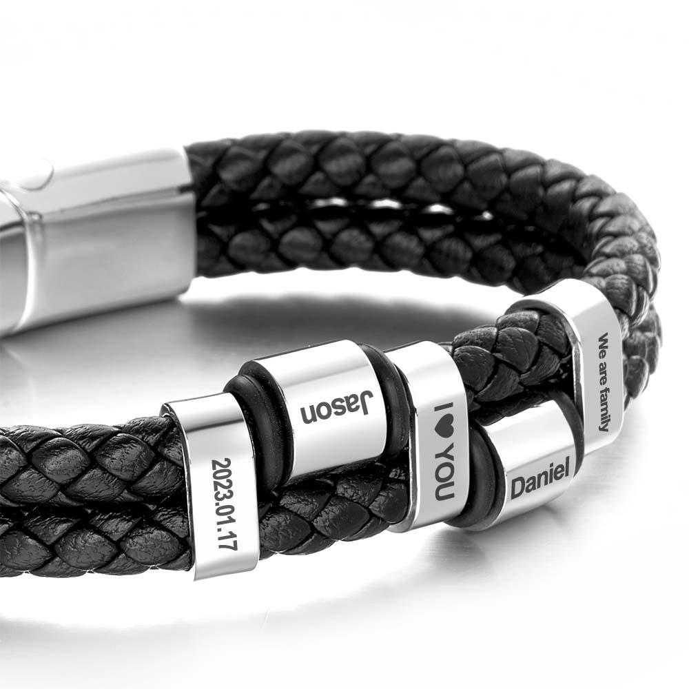 Bracelet En Cuir Et Acier Inoxydable Pour Hommes, Design De Style Punk, Boucle Magnétique En Acier, Cadeau D'anniversaire Pour Hommes - soufeelfr