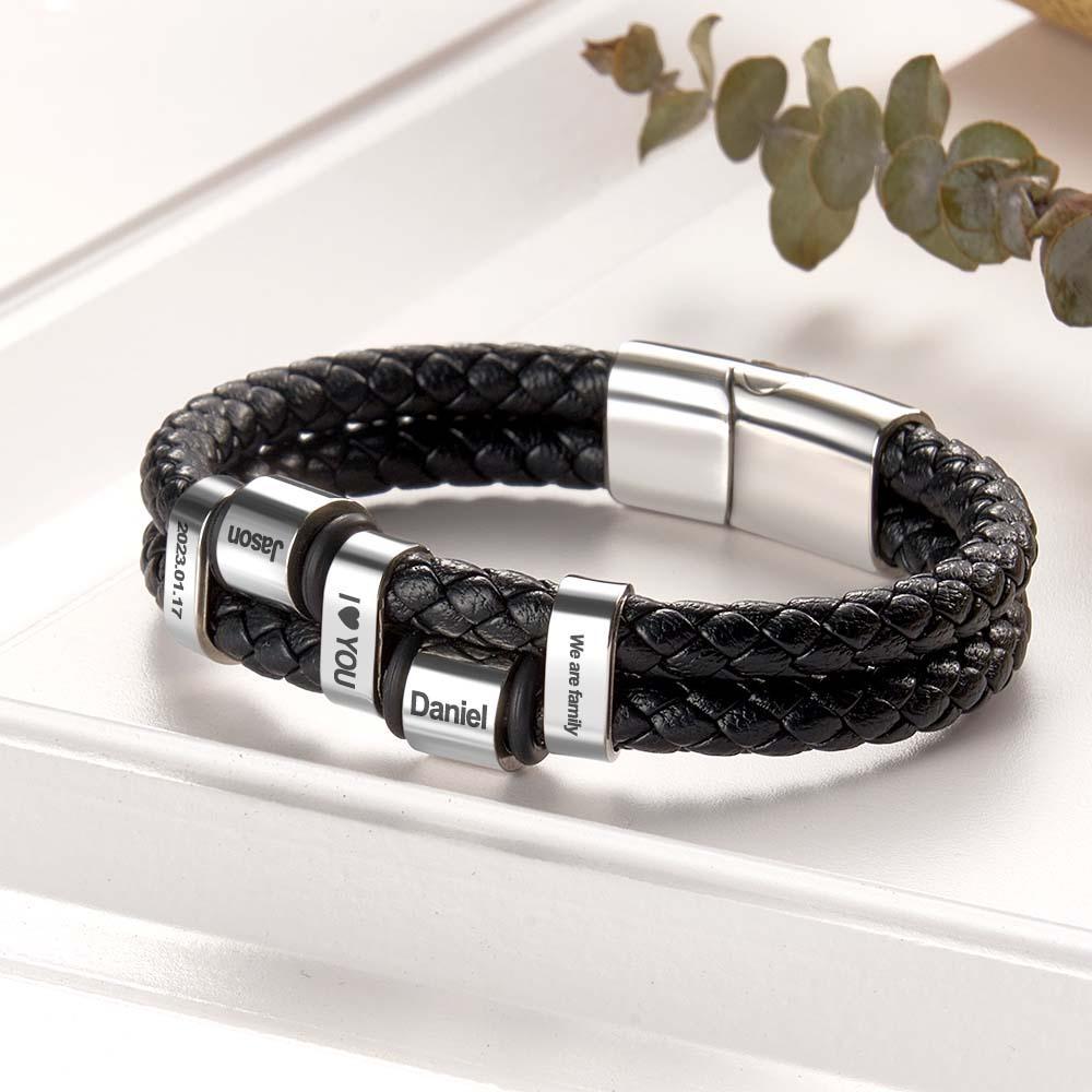 Bracelet En Cuir Et Acier Inoxydable Pour Hommes, Design De Style Punk, Boucle Magnétique En Acier, Cadeau D'anniversaire Pour Hommes - soufeelfr