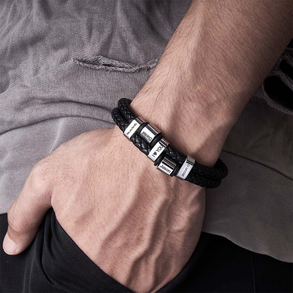 Bracelet En Cuir Et Acier Inoxydable Pour Hommes, Design De Style Punk, Boucle Magnétique En Acier, Cadeau D'anniversaire Pour Hommes - soufeelfr