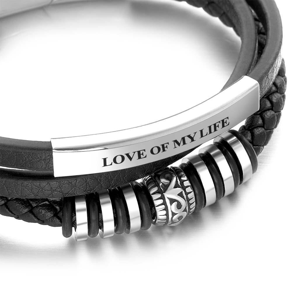 Bracelet En Cuir Pour Homme « Shine » En Noir Fermoir Magnétique En Acier Inoxydable En Argent Et Or - soufeelfr