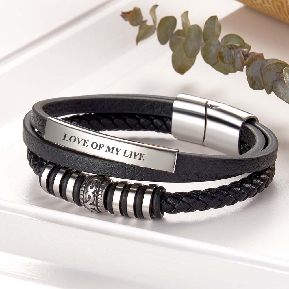 Bracelet En Cuir Pour Homme « Shine » En Noir Fermoir Magnétique En Acier Inoxydable En Argent Et Or - soufeelfr