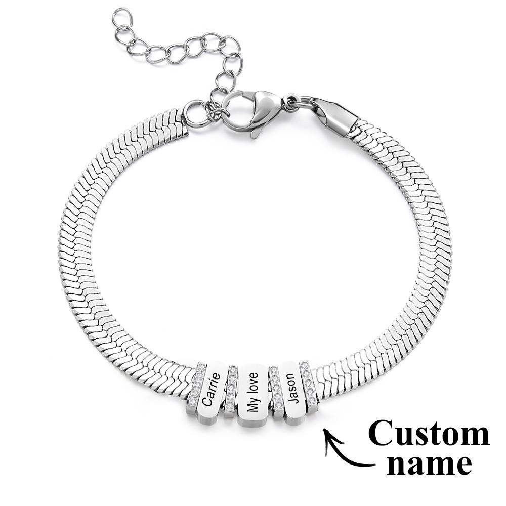 Chaînes En Forme De Serpent Avec Perles Familiales En Diamant Personnalisées Avec Nom De Famille, Offrant Un Cadeau Spécial Pour Couple - soufeelfr