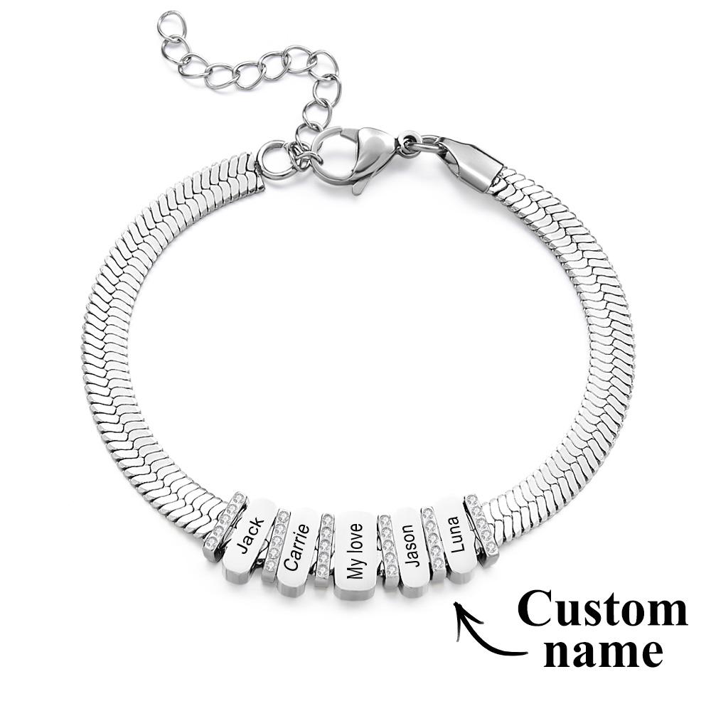 Chaînes En Forme De Serpent Avec Perles Familiales En Diamant Personnalisées Avec Nom De Famille, Offrant Un Cadeau Spécial Pour Couple - soufeelfr