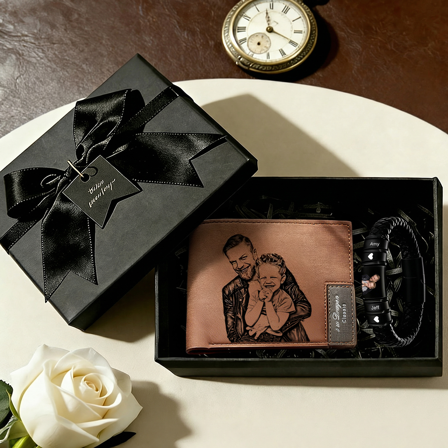 Portefeuille Et Bracelet Photo Personnalisés - Cadeau Pour La Fête Des Pères (pour Lui) - soufeelfr