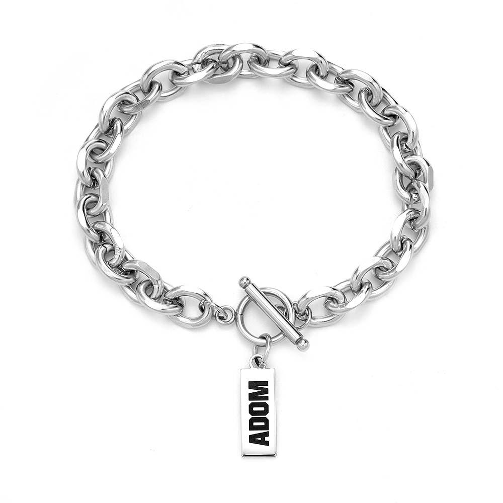 Bracelet Homme Chaîne Câble Personnalisé Texte Gravé Cadeau Fête Des Pères Bracelet Acier Inoxydable Cadeau Pour Un Ami - soufeelfr