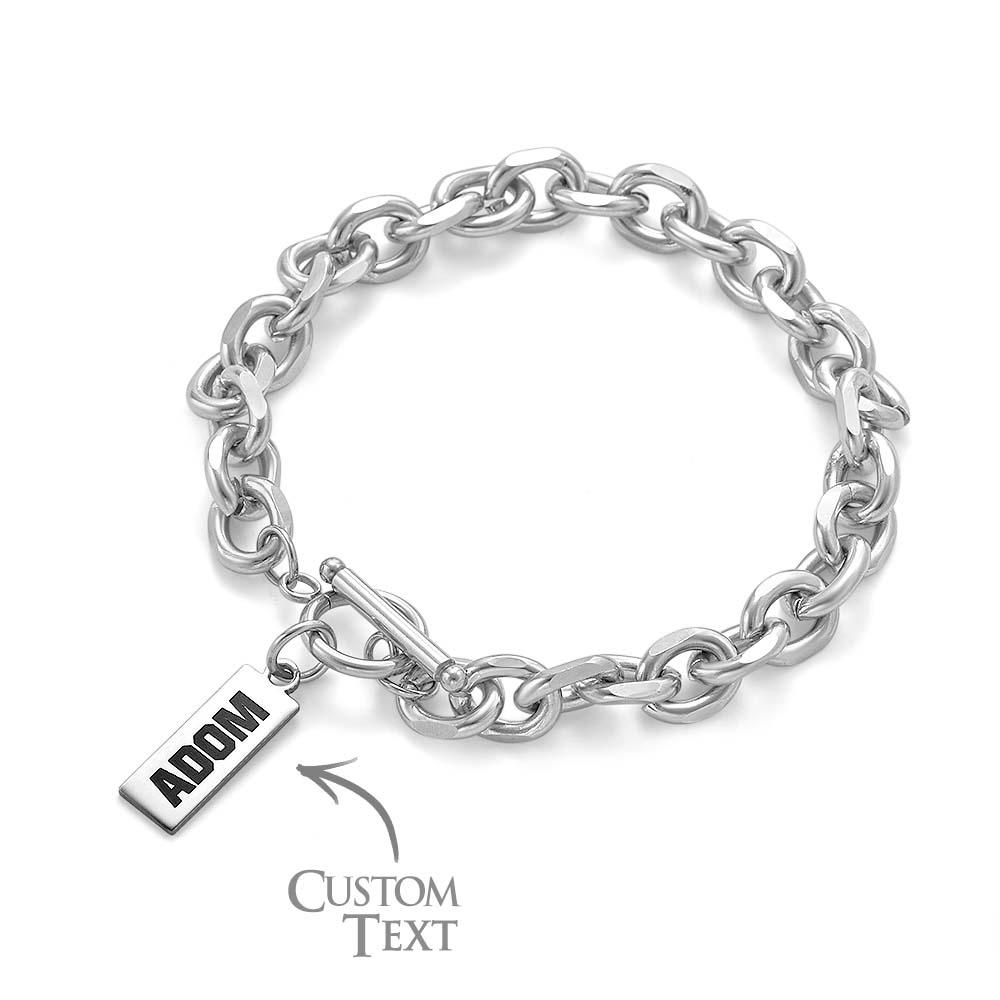 Bracelet Homme Chaîne Câble Personnalisé Texte Gravé Cadeau Fête Des Pères Bracelet Acier Inoxydable Cadeau Pour Un Ami - soufeelfr