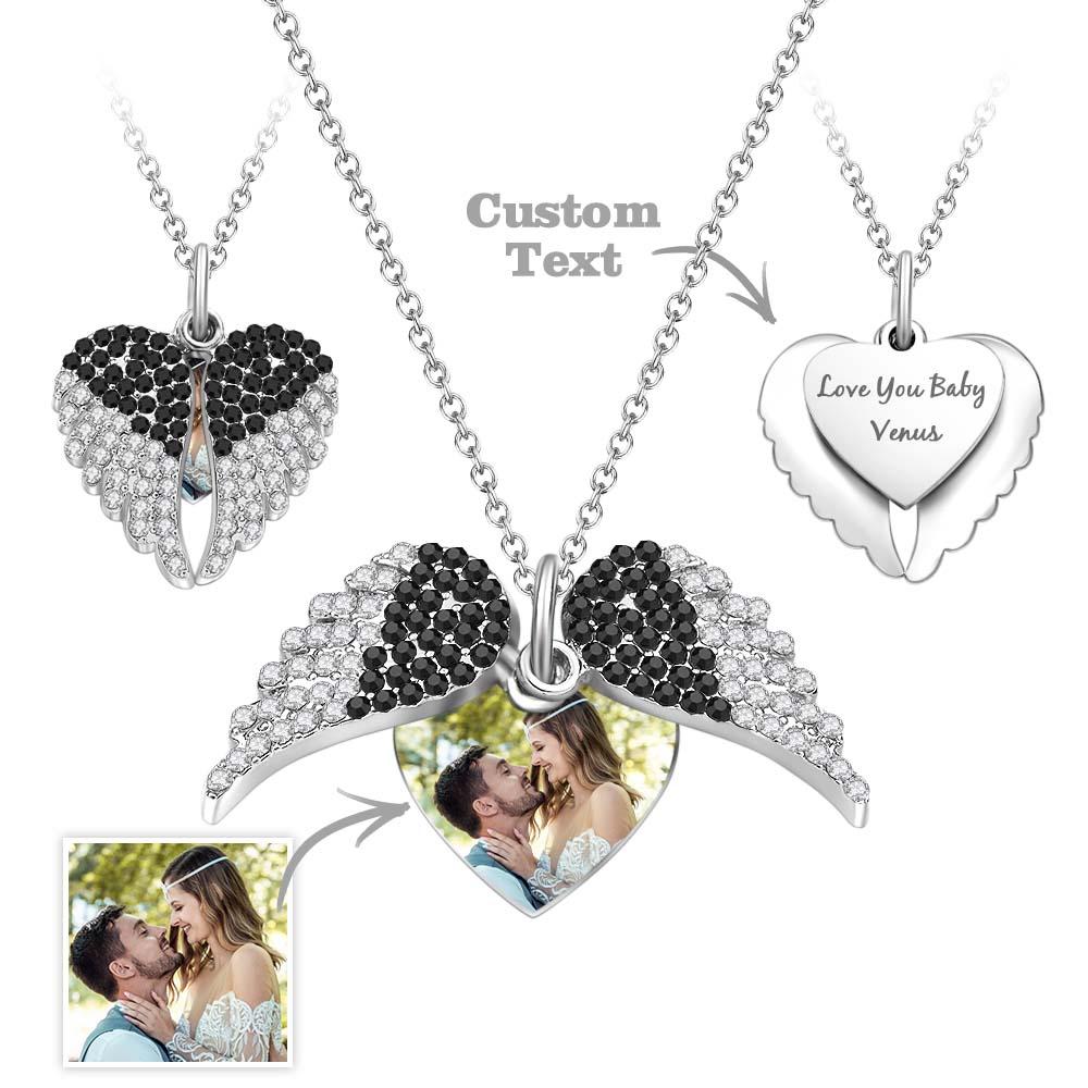Collier Personnalisé Avec Photo Gravée, Ailes D'ange, Cadeaux De Couple - soufeelfr