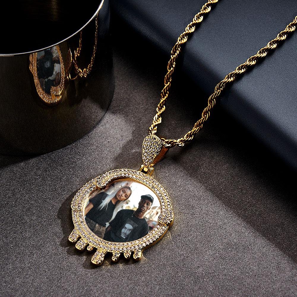 Collier Hip Hop Avec Photo Personnalisée, Pendentif Exagéré En Forme De Goutte D'eau, Bijoux Cadeaux Pour Hommes
