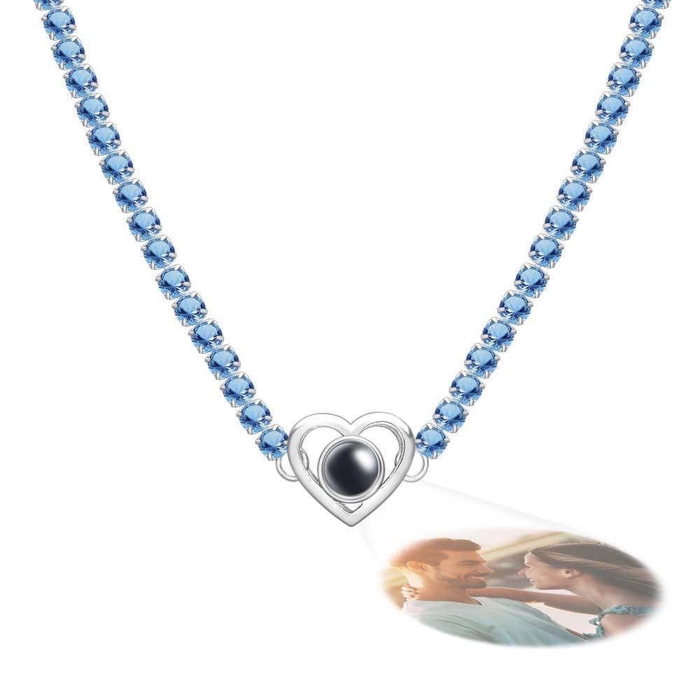 Collier De Projection Personnalisé Chaîne De Tennis Cadeau Coeur Pour Elle - soufeelfr