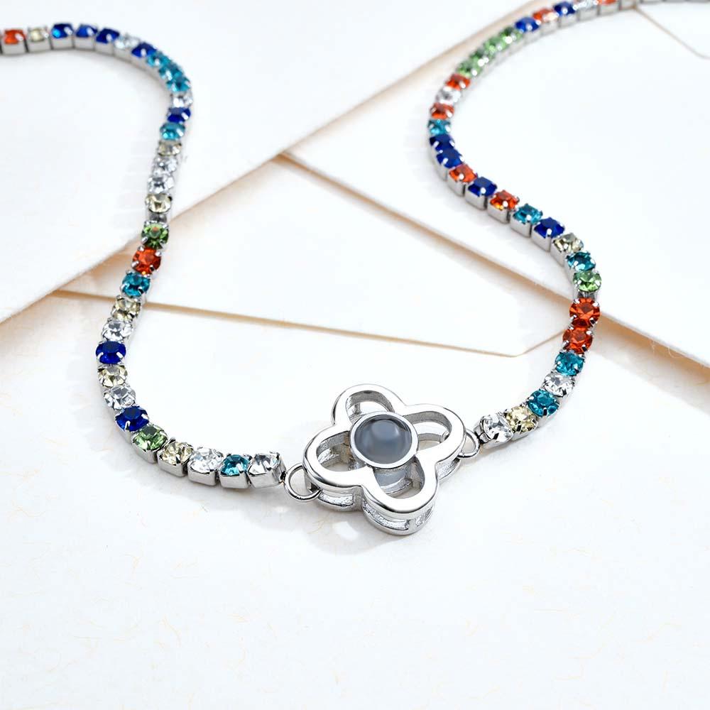 Collier De Projection Personnalisé Chaîne De Tennis Trèfle À Quatre Feuilles Cadeau Pour Elle - soufeelfr