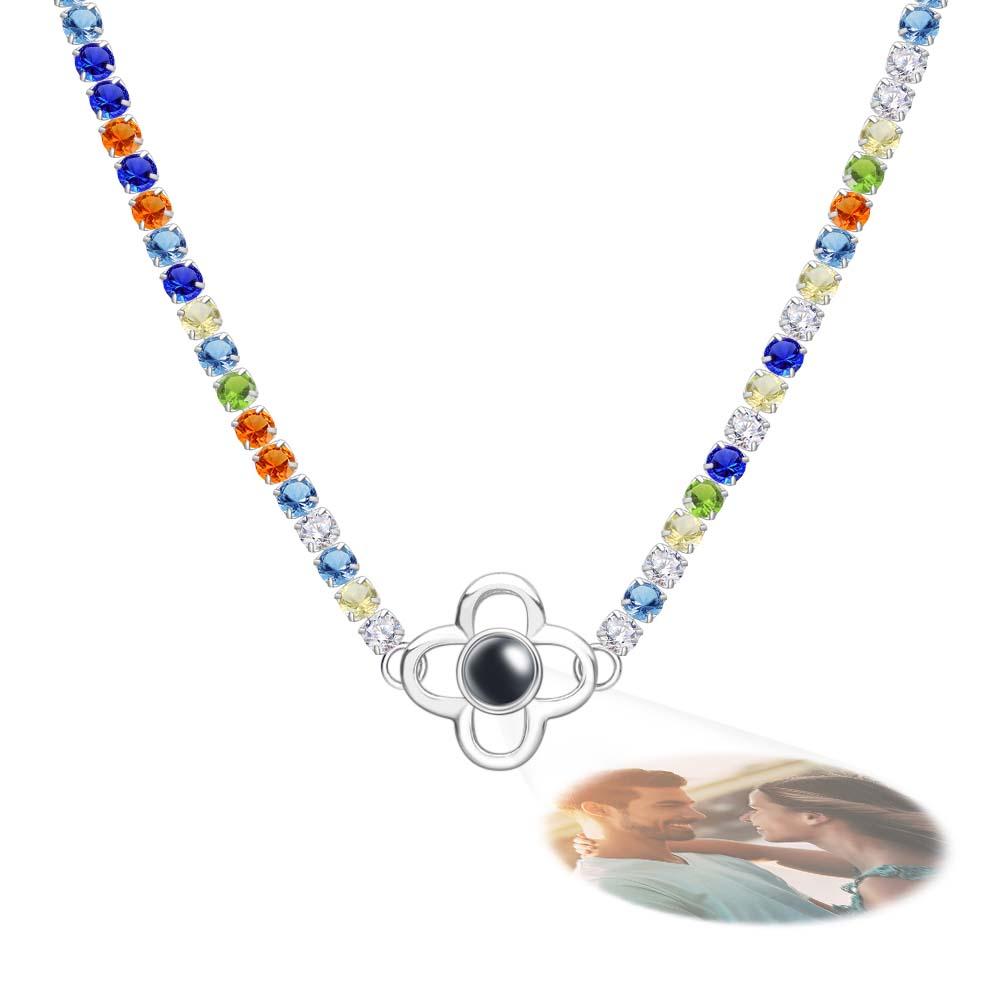 Collier De Projection Personnalisé Chaîne De Tennis Trèfle À Quatre Feuilles Cadeau Pour Elle - soufeelfr