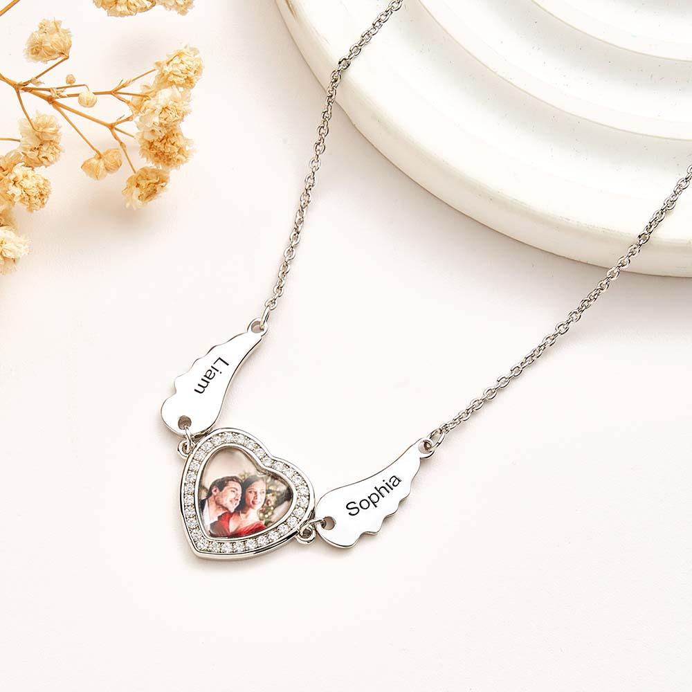 Collier Ailes D'ange Avec Photo Personnalisée, Décor En Zircon, Pendentif En Forme De Cœur, Cadeaux Pour Elle - soufeelfr