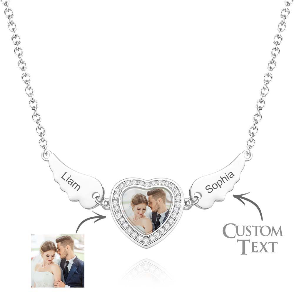 Collier Ailes D'ange Avec Photo Personnalisée, Décor En Zircon, Pendentif En Forme De Cœur, Cadeaux Pour Elle - soufeelfr