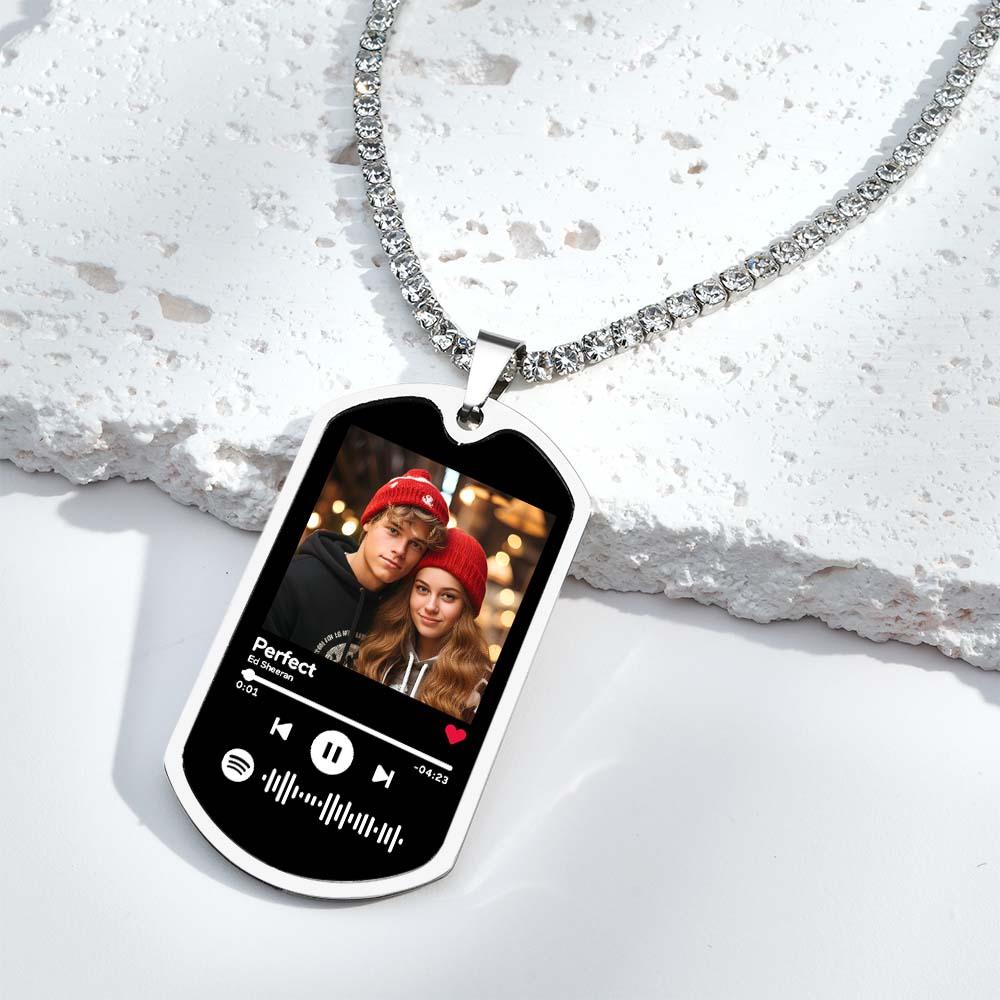 Collier De Code Spotify Personnalisé Scannable, Chaîne De Tennis, Cadeaux Commémoratifs Pour Lui - soufeelfr