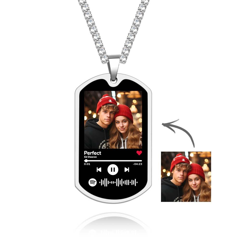 Collier De Code Spotify Personnalisé Scannable, Chaîne De Tennis, Cadeaux Commémoratifs Pour Lui - soufeelfr