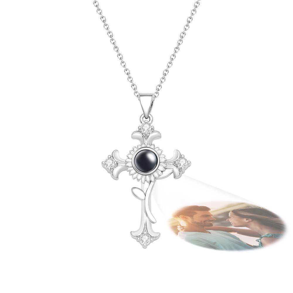 Collier De Projection De Photo Personnalisé, Croix De Tournesol, Cadeau Créatif - soufeelfr