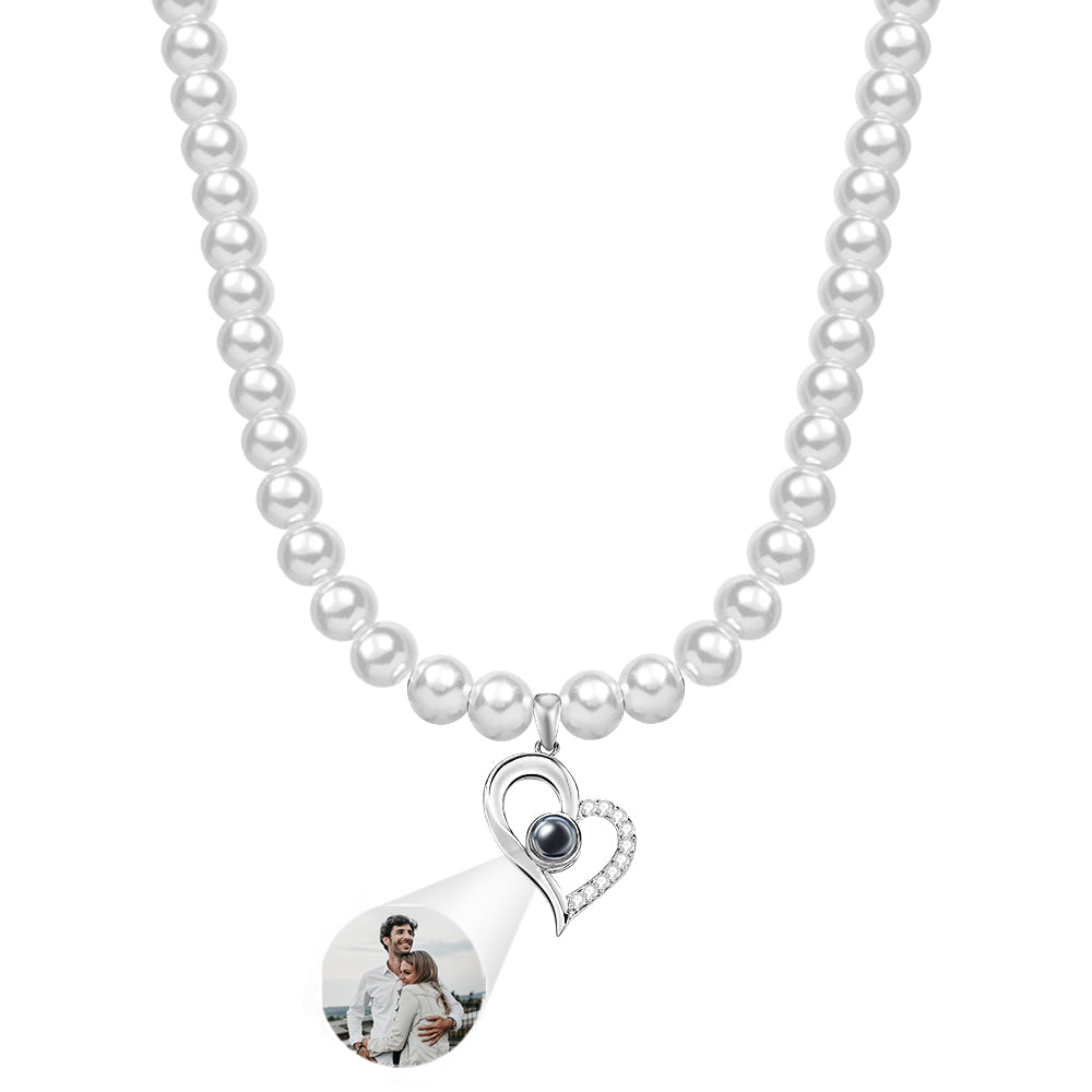 Collier De Projection Personnalisé Diamant Coeur Perle Cadeau Pour Elle - soufeelfr