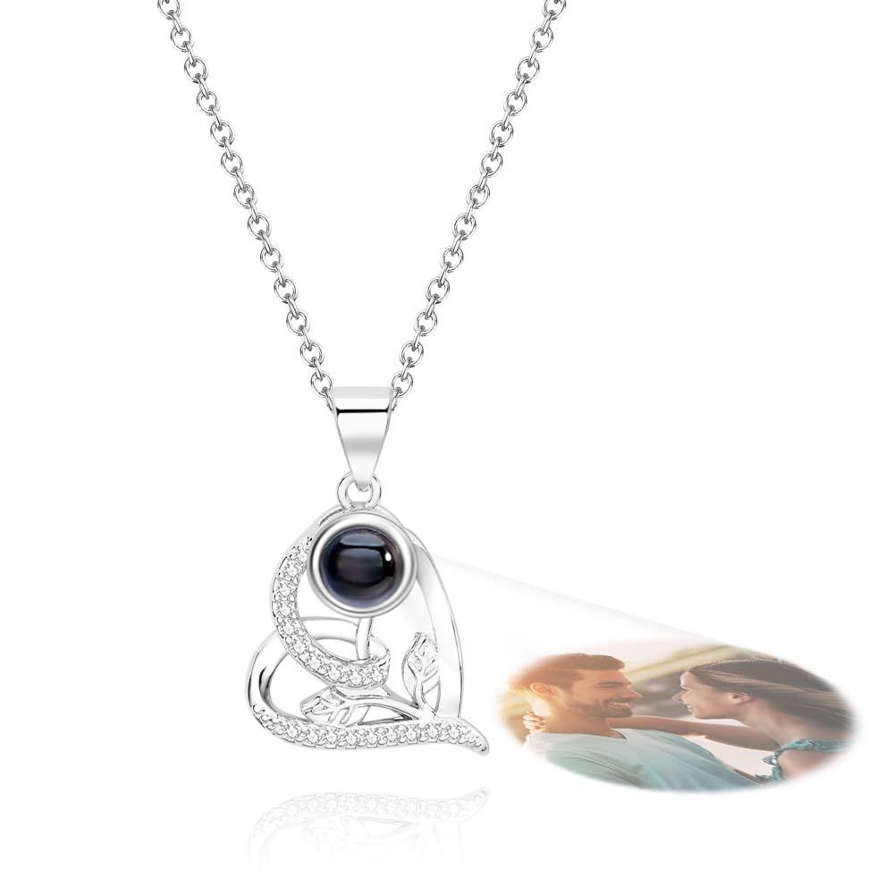 Collier De Projection Personnalisé Feuille Coeur Cadeau Pour Elle - soufeelfr