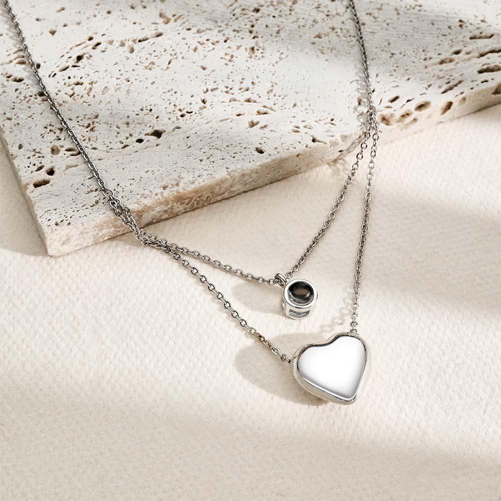 Collier De Projection Personnalisé Double Couche Coeur Couple Cadeau - soufeelfr