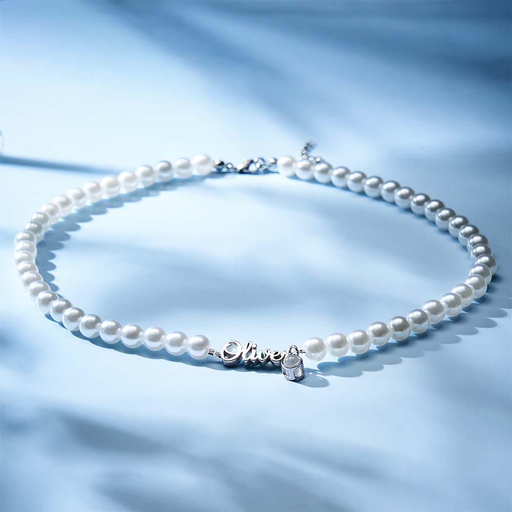 Collier Personnalisé Avec Projection De Nom, Chaîne De Perles Classique, Cadeau Pour Elle - soufeelfr