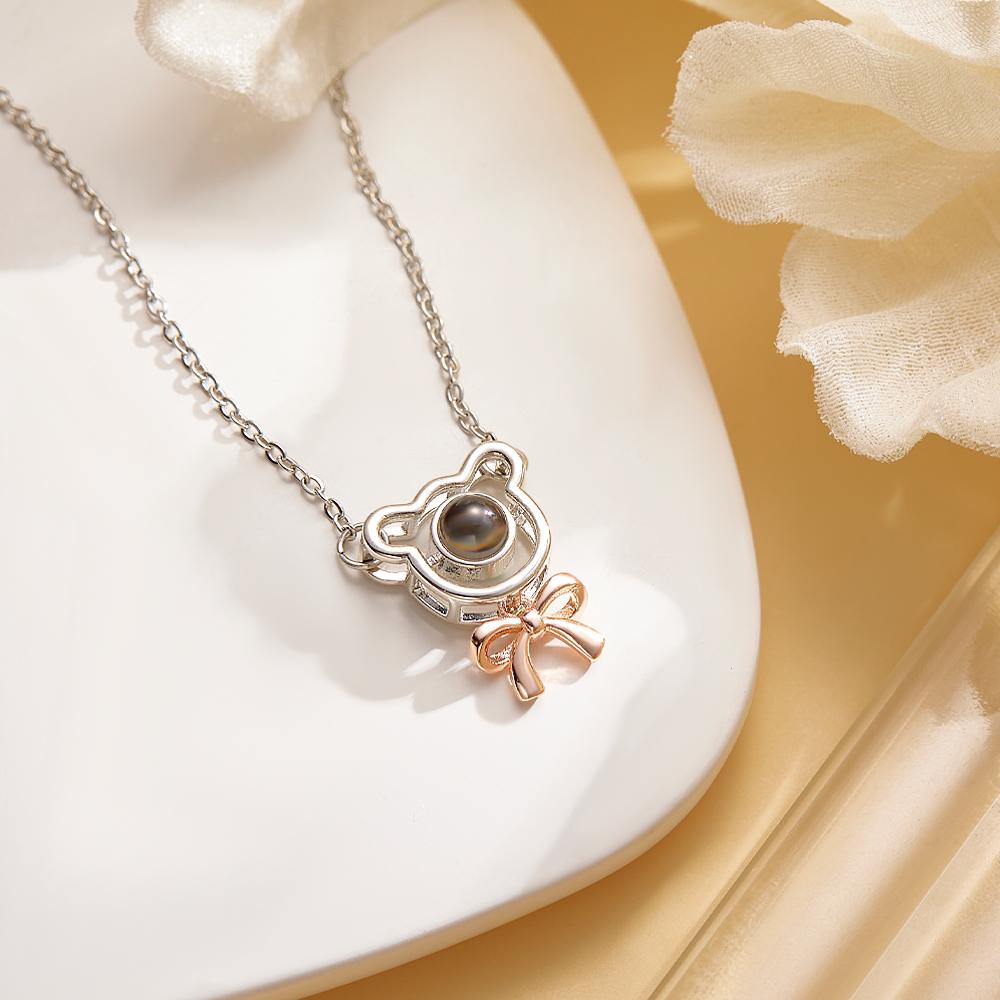 Collier De Projection Personnalisé, Ours À Nœud, Cadeau Mignon Pour Fille - soufeelfr