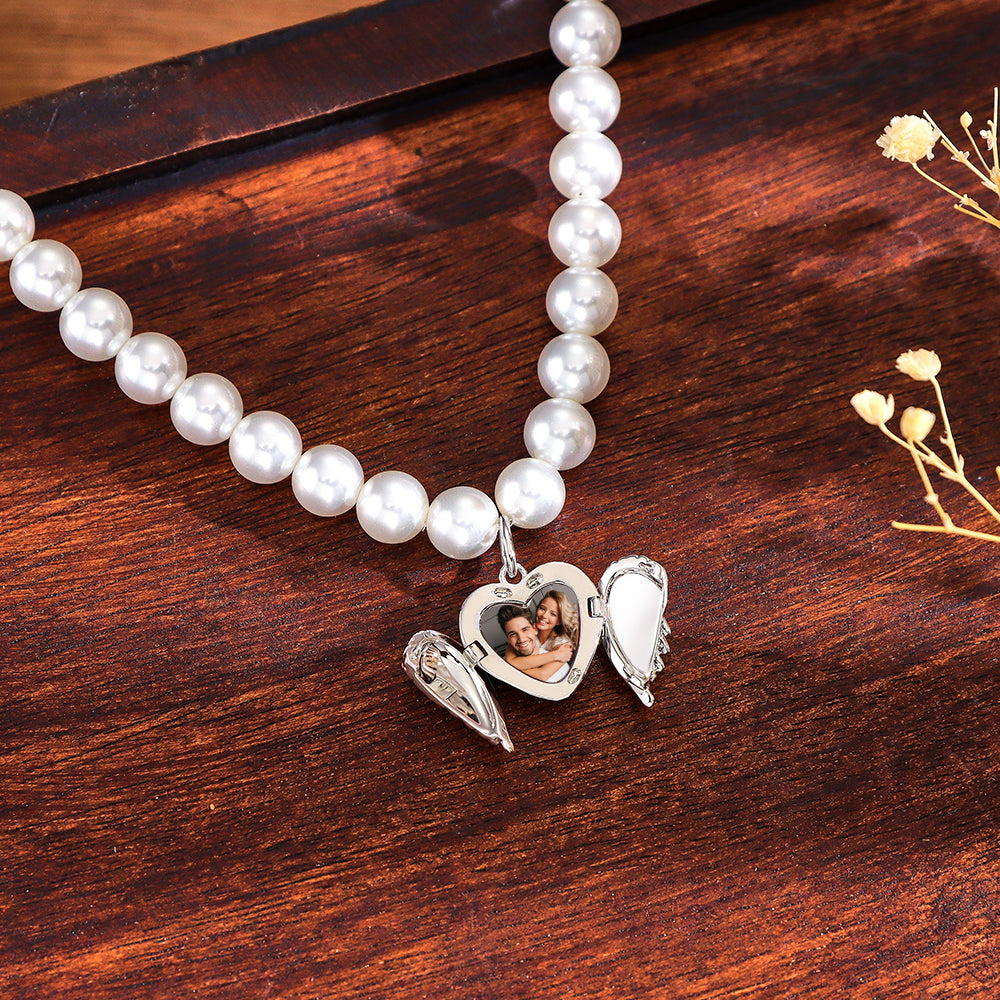 Collier Photo Personnalisé Ailes D'ange Perle Cadeau De Couple - soufeelfr