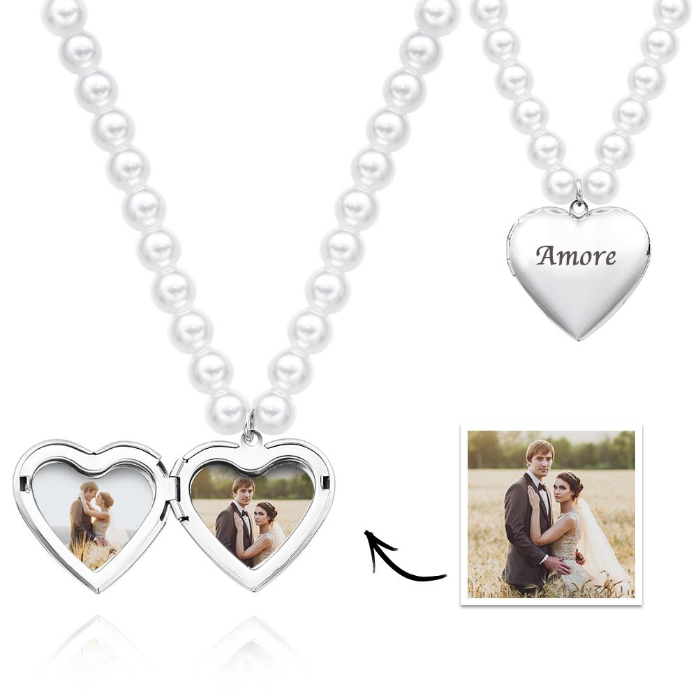 Collier Personnalisé Avec Photo Gravée, Perle, Cœur, Cadeau De Couple - soufeelfr