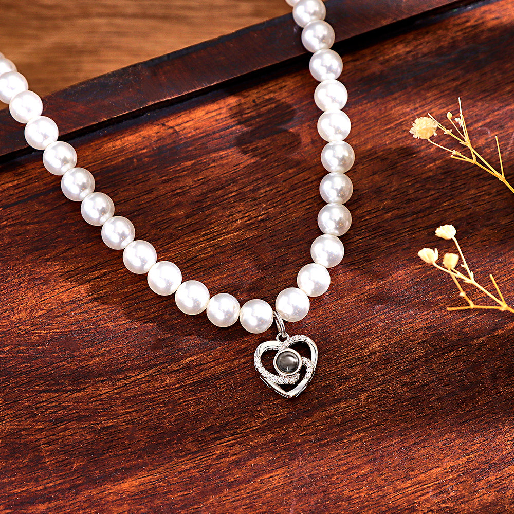 Collier De Projection Personnalisé, Chaîne De Perles, Cadeau De Cœur En Diamant - soufeelfr