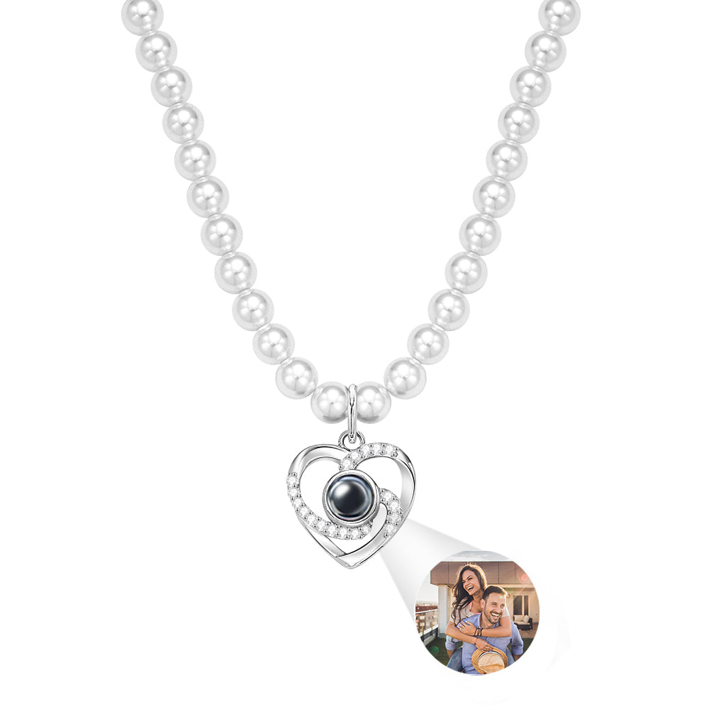 Collier De Projection Personnalisé, Chaîne De Perles, Cadeau De Cœur En Diamant - soufeelfr