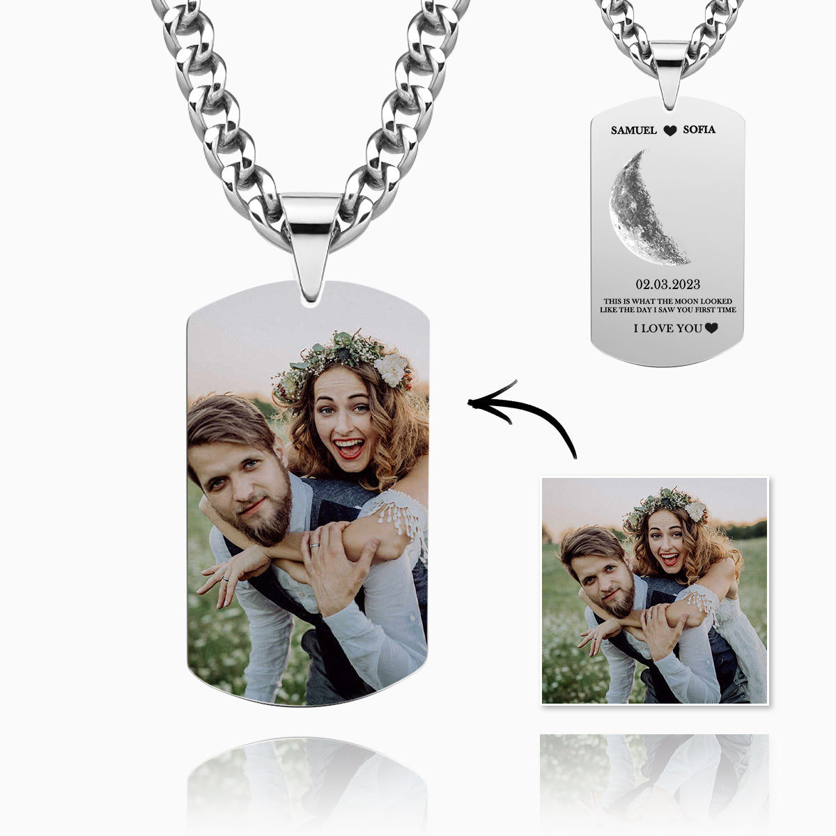 Collier Photo Personnalisé Avec Phase De Lune, Chaîne Chic, Cadeaux Pour Les Amoureux - soufeelfr