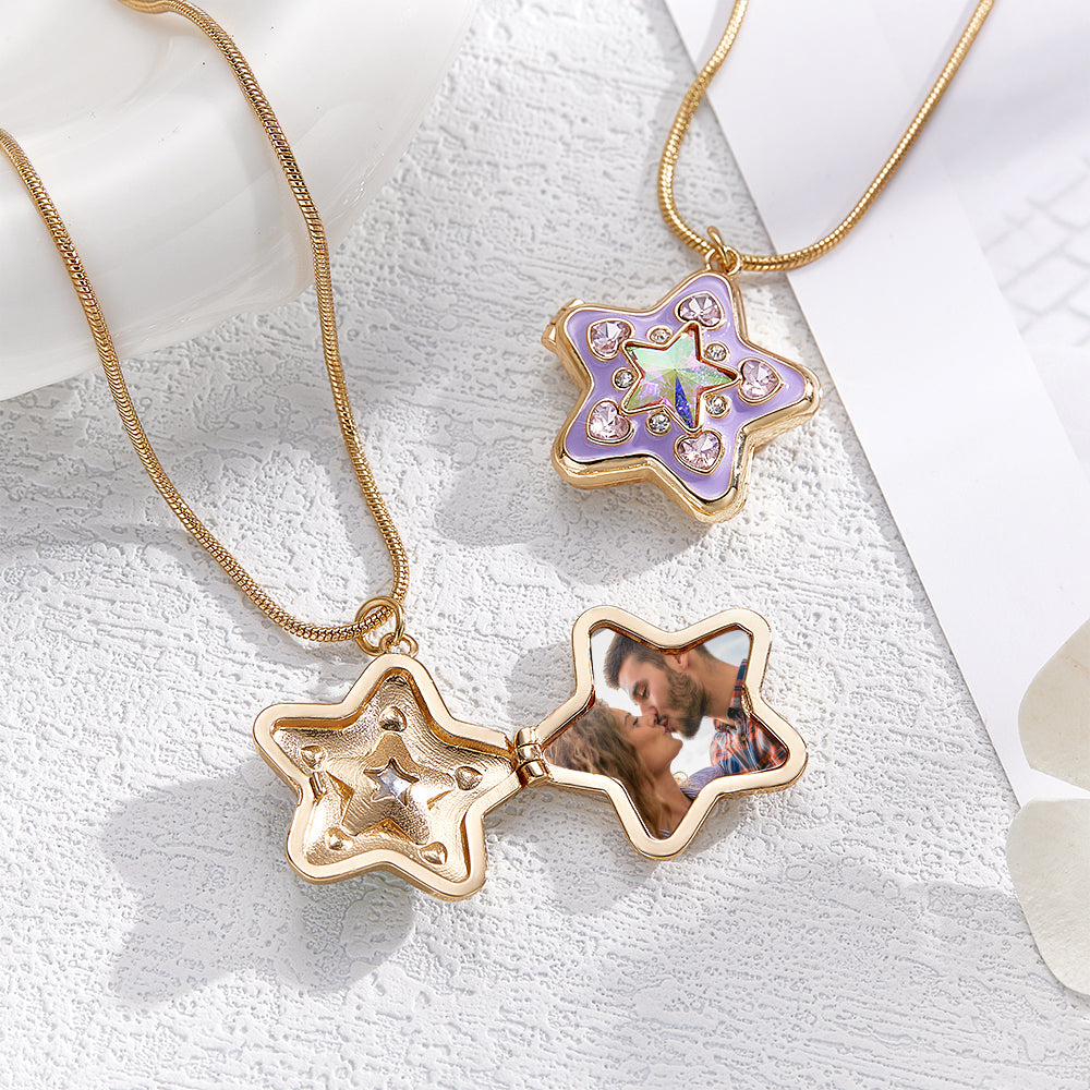 Collier Médaillon Brillant Starlight Avec Photo Personnalisée, Pendentif En Diamant Coloré De Style Y2k, Cadeau D'amour - soufeelfr